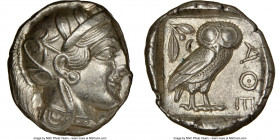 ATTICA. Athens. Ca. 440-404 BC. AR tetradrachm (25mm, 17.20 gm, 1h). NGC AU 4/5 - 4/5. Mid-mass coinage issue. Head of Athena right, wearing crested A...