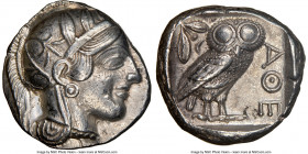ATTICA. Athens. Ca. 440-404 BC. AR tetradrachm (24mm, 17.17 gm, 10h). NGC Choice XF 5/5 - 4/5. Mid-mass coinage issue. Head of Athena right, wearing c...