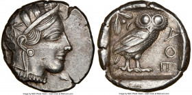 ATTICA. Athens. Ca. 440-404 BC. AR tetradrachm (25mm, 17.15 gm, 3h). NGC Choice XF 5/5 - 4/5. Mid-mass coinage issue. Head of Athena right, wearing cr...