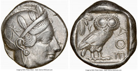 ATTICA. Athens. Ca. 440-404 BC. AR tetradrachm (24mm, 17.16 gm, 1h). NGC XF 3/5 - 3/5. Mid-mass coinage issue. Head of Athena right, wearing earring a...
