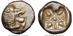 IONIA. Miletus. Ca. late 6th-5th centuries BC. AR 1/12 stater or obol (10mm). NGC Choice AU. Milesian standard. Forepart of roaring lion left, head re...