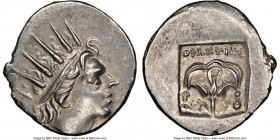 CARIAN ISLANDS. Rhodes. Ca. 88-84 BC. AR drachm (16mm, 12h). NGC Choice AU. Plinthophoric standard, Thrasymedes, magistrate. Radiate head of Helios ri...