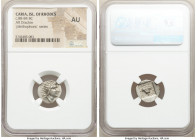CARIAN ISLANDS. Rhodes. Ca. 88-84 BC. AR drachm (15mm, 11h). NGC AU. Plinthophoric standard, Nicagoras, magistrate. Radiate head of Helios right / NIK...