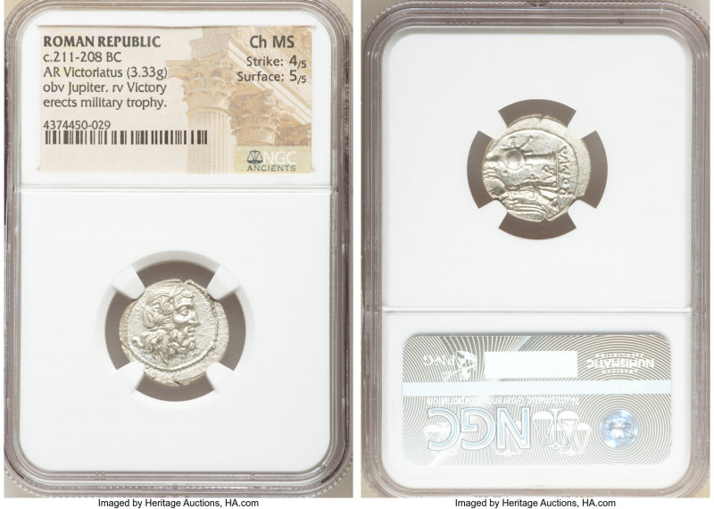 Anonymous. Ca. 211-208 BC. AR victoriatus (19mm, 3.33 gm, 3h). NGC Choice MS 4/5...