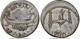 Marc Antony, as Triumvir and Imperator (43-31 BC). AR denarius (17mm, 6h). NGC Choice XF, brushed, scratches. Legionary issue, mint moving with Antony...