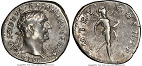 Trajan (AD 98-117). AR denarius (18mm, 5h). NGC VF. Rome, AD 101-102. IMP CAES NERVA TRAIAN AVG GERM, laureate bust of Trajan right, with slight drape...