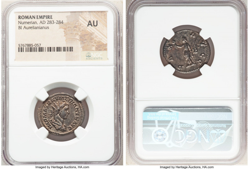 Numerian (AD 283-284). BI antoninianus (24mm, 5h). NGC AU. Lugdunum, 2nd officin...