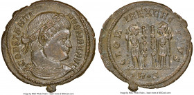 Constantine I the Great (AD 307-337). AE3 or BI nummus (18mm, 11h). NGC MS. Trier. 1st officina, AD 322-323. CONSTANTI-NVS MAX AVG, rosette-diademed, ...