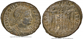 Constantius II, as Caesar (AD 337-361). AE3 or BI nummus (19mm, 1h). NGC Choice AU. Siscia, 5th officina, AD 334-335. FL IVL CONSTANTIVS NOB C, laurea...