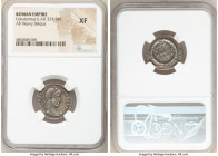 Constantius II, as Augustus (AD 337-361). AR heavy siliqua (21mm, 5h). NGC XF. Thessalonica, AD 350-355. D N CONSTAN-TIVS P F AVG, pearl-diademed head...