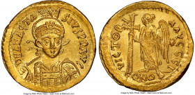 Anastasius I (AD 491-518). AV solidus (20mm, 4.49 gm, 7h). NGC MS 5/5 - 2/5, scuffs, brushed, edge bend. Constantinople, AD 498-518, 10th officina. D ...