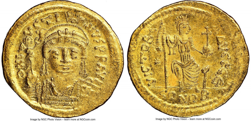 Justin II (AD 565-578). AV solidus (21mm, 4.46 gm, 6h). NGC MS 5/5 - 4/5. Consta...