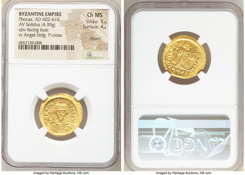 Phocas (AD 602-610). AV solidus (22mm, 4.39 gm, 7h). NGC Choice MS 5/5 - 4/5, cl...