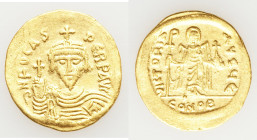 Phocas (AD 602-610). AV solidus (21mm, 4.44 gm, 6h). XF, graffiti, brushed. Constantinople, 5th officina, AD 607-609. o N FOCAS-PЄRP AVG, crowned, dra...