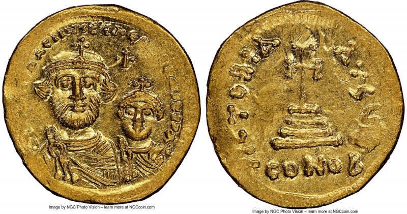 Heraclius (AD 613-641), and Heraclius Constantine. AV solidus (21mm, 4.47 gm, 7h...