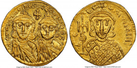 Constantine V Copronymus (AD 740/1-775), with Leo IV. AV solidus (20mm, 4.41 gm, 5h). NGC Choice AU 5/5 3/5, brushed. Constantinople, AD 757-775. COhS...