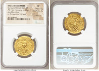 Constantine VIII (AD 1025-1028). AV histamenon nomisma (25mm, 4.38 gm, 6h). NGC XF 5/5 - 3/5, wavy flan. Constantinople. + IhS XIS RЄX RЄΣhANTIhM, bus...