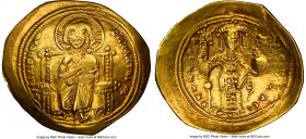 Constantine X Ducas (AD 1059-1067). AV histamenon nomisma (25mm, 4.11 gm, 5h). NGC XF 5/5 - 4/5. Constantinople. +IhS IXS RЄX-RЄSNANTIhm, Christ seate...