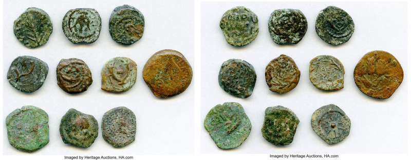 ANCIENT LOTS. Judaea. AD 1st century. Lot of ten (10) AE prutahs. Fine. Includes...