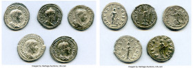 ANCIENT LOTS. Roman Imperial. Lot of five (5) AR denarii. VF-Choice VF. Includes: Five Roman Imperial denarii, various emperors with different types. ...