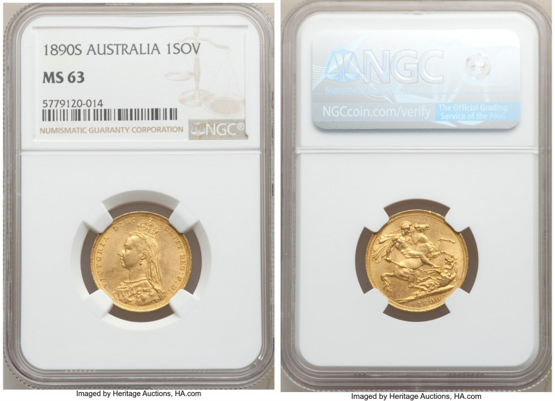 Victoria gold Sovereign 1890-S MS63 NGC, Sydney mint, KM10. AGW 0.2355 oz. 

H...