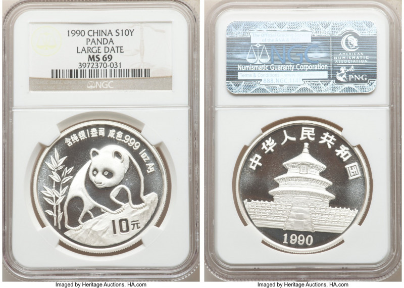People's Republic 3-Piece Lot of Certified silver Panda 10 Yuan (1 oz), 1) "Larg...