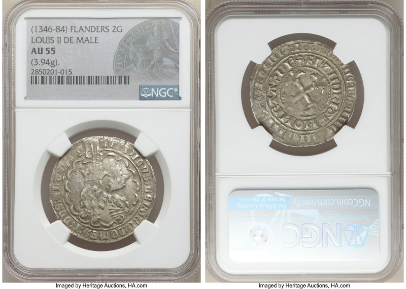 Flanders. Louis II de Mâle Double Gros (Botdraeger) ND (1346-1384) AU55 NGC, DeM...