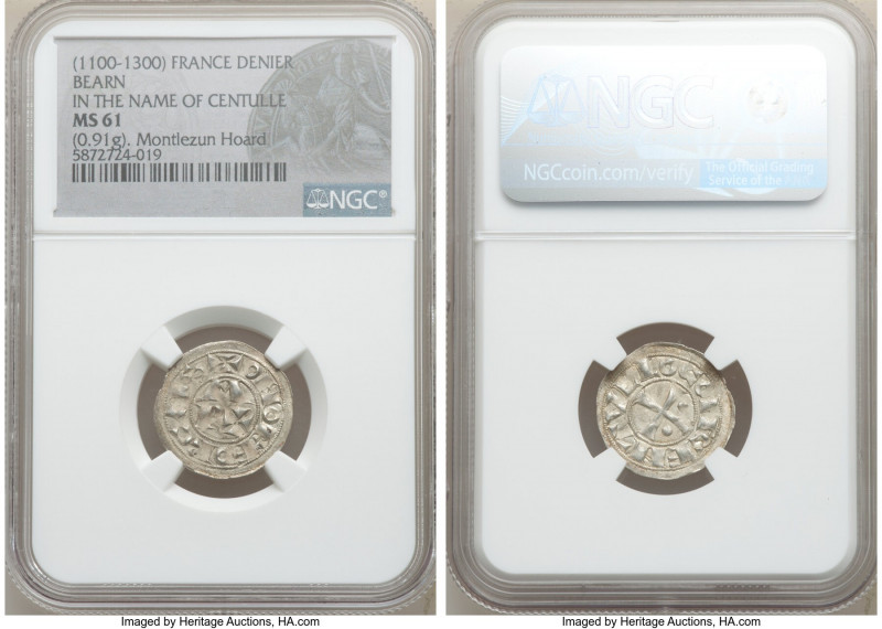 Bearn. Anonymous Denier ND (1100-1300) MS61 NGC, Bearn mint. 0.91gm. In the name...