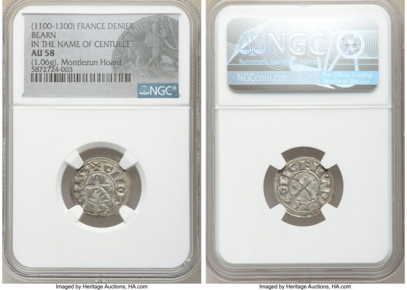 Bearn. Anonymous Denier ND (1100-1300) AU58 NGC, Bearn mint, 1.06gm. In the name...