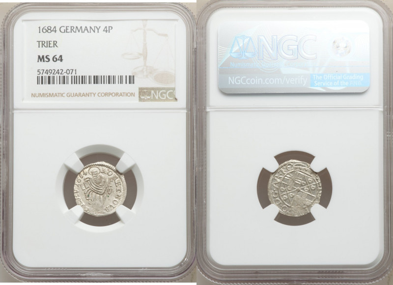 Trier. Johann Hugo 4 Pfennig 1684 MS64 NGC, KM154. 

HID09801242017

© 2020 ...