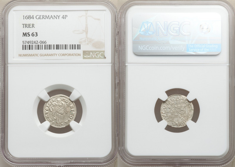 Trier. Johann Hugo 4 Pfennig 1684 MS63 NGC, KM154.

HID09801242017

© 2020 H...