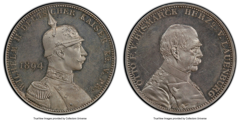 Prussia. Wilhelm II silver Specimen "Otto von Bismarck" Medal 1894 SP63 PCGS, Be...