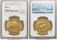 Victoria gold 5 Pounds 1887 MS61 NGC, KM769, S-3864. AGW 1.1775 oz. 

HID09801242017

© 2020 Heritage Auctions | All Rights Reserved
