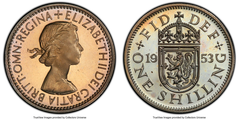 Elizabeth II Proof Shilling 1953 PR66 Cameo PCGS, KM891, S-4140. Scottish Revers...