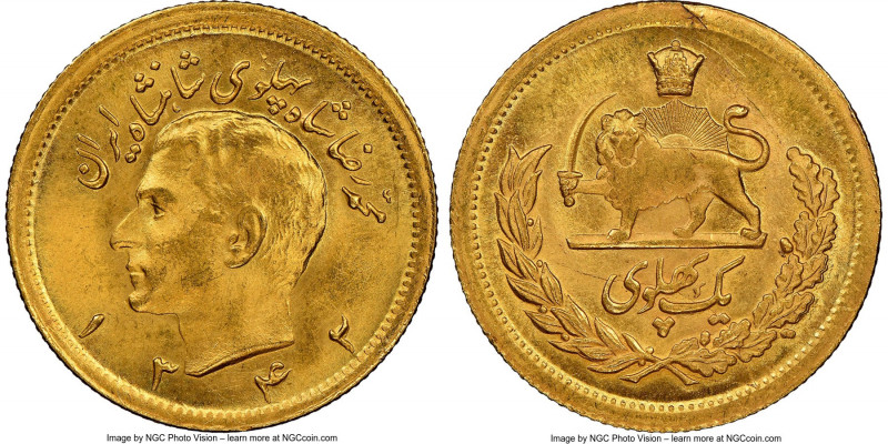 Muhammad Reza Pahlavi gold Pahlavi SH 1342 (1963) MS66 NGC, KM1162. AGW 0.2354 o...