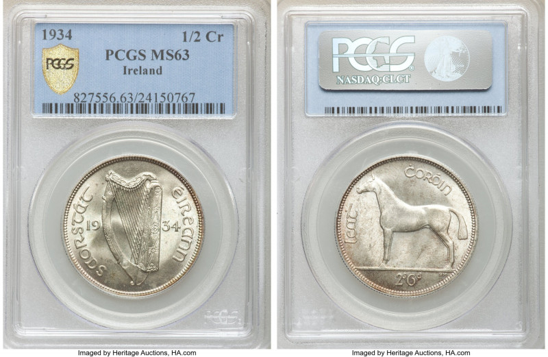 Free State 1/2 Crown 1934 MS63 PCGS, KM8. Conservatively graded. 

HID09801242...