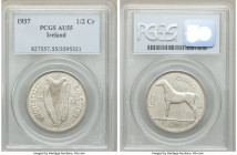 Free State 1/2 Crown 1937 AU55 PCGS, Royal mint, KM8. Mintage: 40,000. Last year and key date of type. Pearl gray toning with residual luster. 

HID...