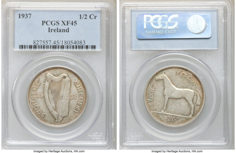 Free State Pair of Certified 1/2 Crowns 1937 XF45 PCGS, KM8. Sold as is, no retu...