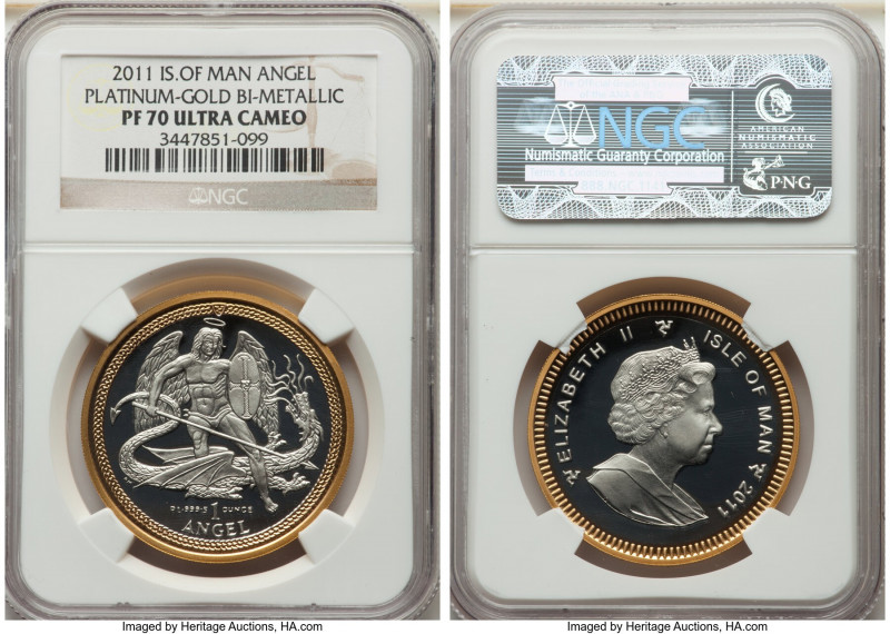 British Dependency. Elizabeth II bi-metallic platinum & gold Proof Angel 2011 PR...