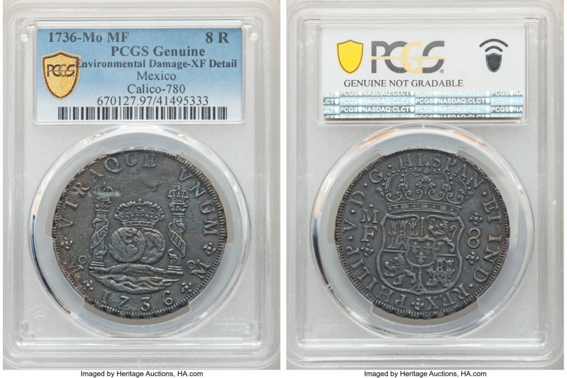 Philip V 8 Reales 1736 Mo-MF XF Details (Environmental Damage) PCGS, Mexico City...