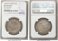 Republic 4 Reales 1839 Go-PJ UNC Details (Reverse Graffiti) NGC, Guanajuato mint, KM375.4. Crisp strike with full details in cap and rays and eagle. M...