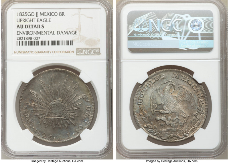 Republic 8 Reales 1825 Go-JJ AU Details (Environmental Damage) NGC, Guanajuato m...