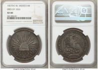 Republic 8 Reales 1827 Do-RL XF40 NGC, Durango mint, KM377.4, DP-Do04. Dies of 1826. Cobalt toning, few small edge bumps but quite attractive in hand....