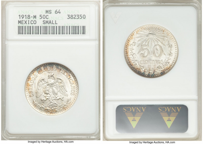 Estados Unidos 50 Centavos 1918-M MS64 ANACS, Mexico City mint, KM446. Reduced s...
