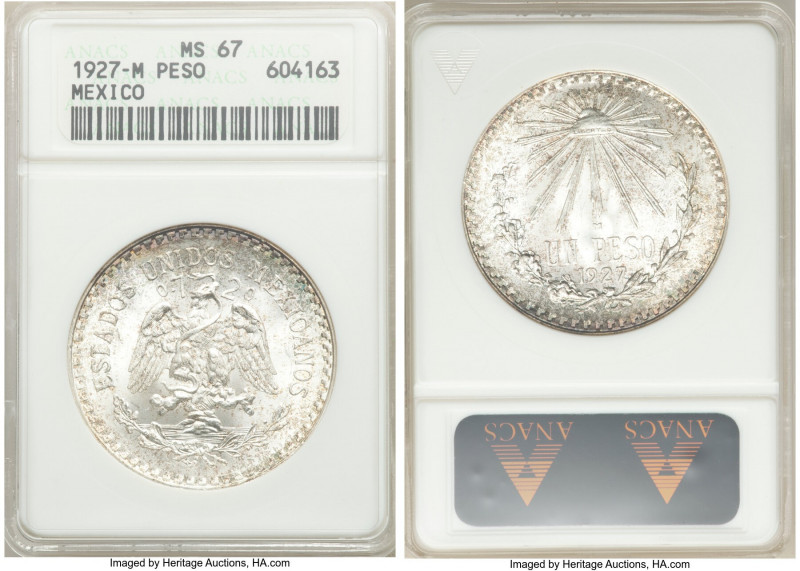 Estados Unidos Peso 1927-M MS67 ANACS, Mexico City mint, KM455. Imbued with gene...