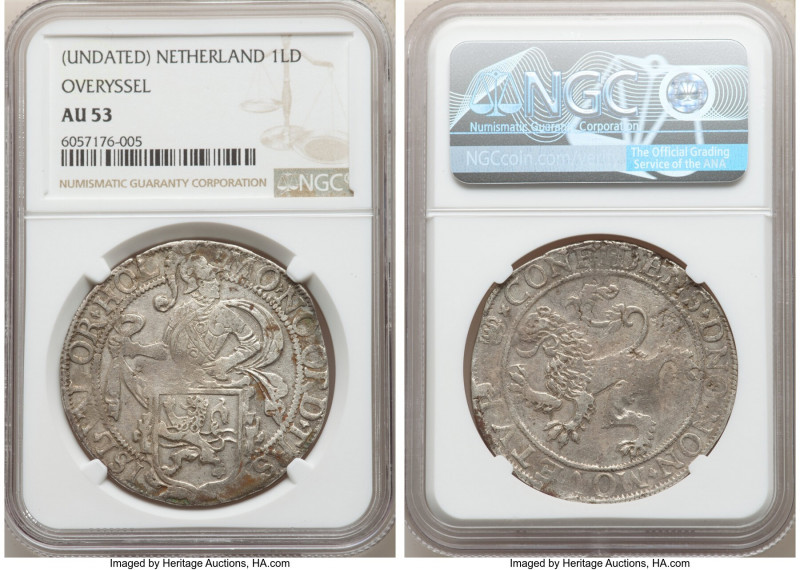 Overyssel. Provincial Lion Daalder ND (c. 1600's) AU53 NGC, Dav-4859 (dated 1602...