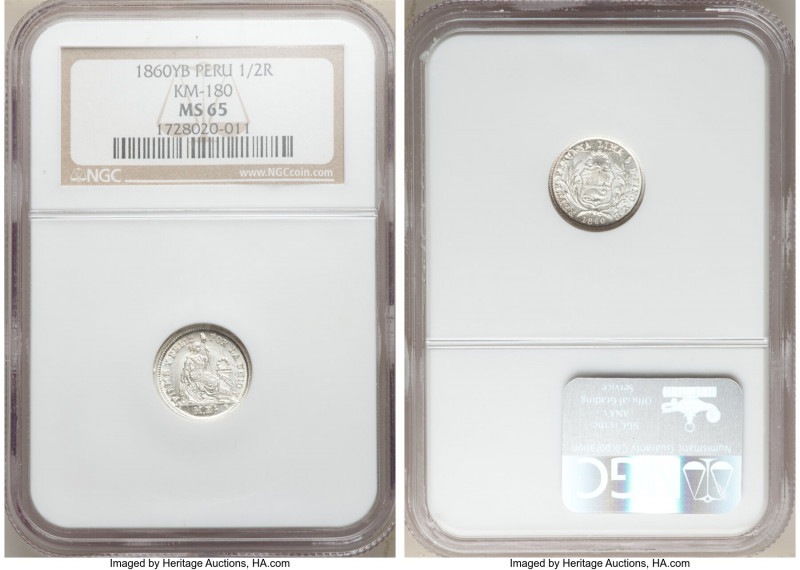 Republic Pair of Certified Assorted Minors NGC, 1) 1/2 Real 1860 LIMA-YB - MS65,...