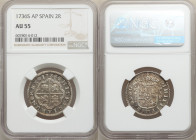 Philip V 2 Reales 1736-AP AU55 NGC, Seville mint, KM355. 

HID09801242017

© 2020 Heritage Auctions | All Rights Reserved