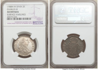 Charles III 2 Reales 1788-M AU Details (Surface Hairlines) NGC, Madrid mint, KM412.1. Lavender gray and peach tone. 

HID09801242017

© 2020 Herit...