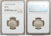 Edward VII Pair of Certified Assorted Issues, 1) Ceylon: British Colony 50 Cents 1903 - MS63 NGC, KM99 2) Straits Settlements: British Colony Dollar 1...